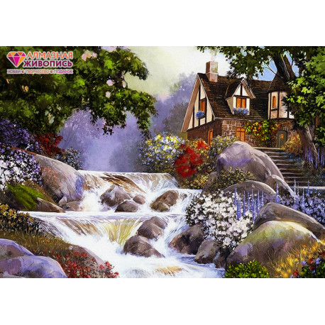  Дом у бурной реки Алмазная вышивка мозаика АЖ-1495