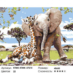  Слоненок с другом Раскраска картина по номерам на холсте KTMK-KTMK-37215