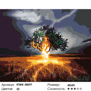 Количество цветов и сложность Удар молнии Раскраска картина по номерам на холсте KTMK-38297