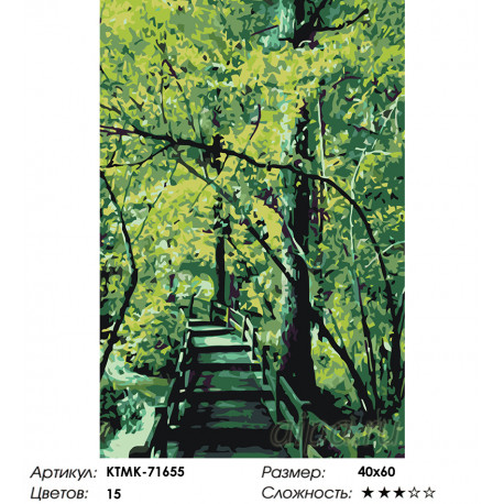 Количество цветов и сложность Мостик в лесу Раскраска картина по номерам на холсте KTMK-71655