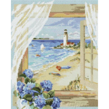 Количество цветов и сложность Вид из окна: маяк у моря Алмазная мозаика на подрамнике A092