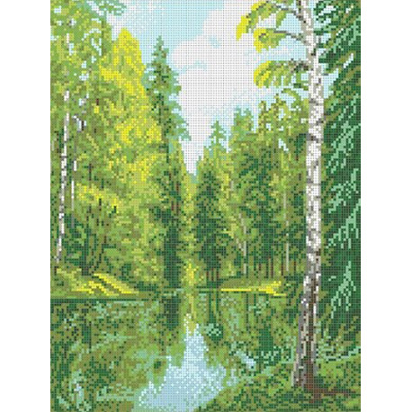 Озеро в лесу Канва с рисунком для вышивки Каролинка