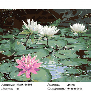 Количество цветов и сложность Озеро с лотосами Раскраска картина по номерам на холсте  KTMK-36303
