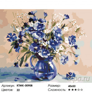 Количество цветов и сложность Букет с васильками Раскраска картина по номерам на холсте  KTMK-00908