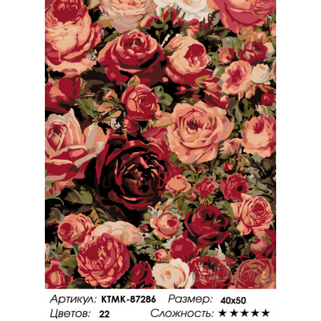 Количество цветов и сложность Множество роз Раскраска картина по номерам на холсте KTMK-87286