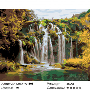 Количество цветов и сложность Водопад в зелени Раскраска по номерам на холсте Живопись по номерам KTMK-901606
