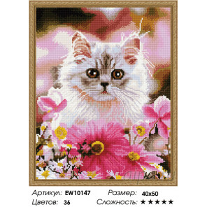 Количество цветов и сложность Котик в цветах Алмазная вышивка мозаика на подрамнике EW10147