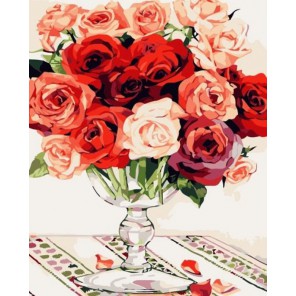 Букет роз в стеклянной вазе Раскраска картина по номерам акриловыми красками на холсте Paint by Number