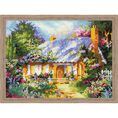 Сказочный дом среди цветов Алмазная вышивка мозаика на подрамнике