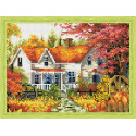 Осенний домик в деревне Алмазная вышивка мозаика на подрамнике