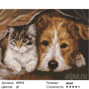 КОЛИЧЕСТВО ЦВЕТОЫ И СЛОЖНОСТЬ Кот и пес Алмазная вышивка мозаика на подрамнике GF513