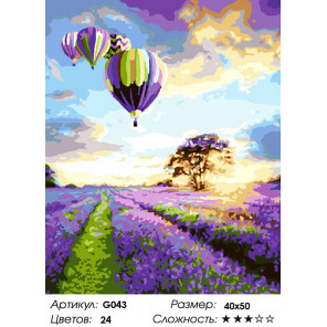 Количество цветов и сложность Воздушные шары над лавандой Раскраска картина по номерам на холсте G043