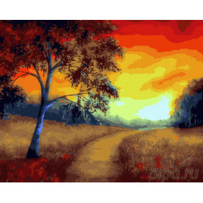 Тропинка в закат Раскраска картина по номерам на холсте 
