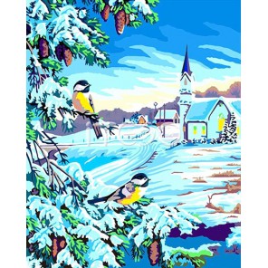 Синички в снегу Раскраска (картина) по номерам акриловыми красками на холсте Iteso