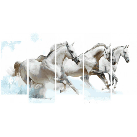  Белые лошади Модульная картина по номерам на холсте с подрамником WX1087