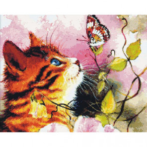 Котенок с бабочкой Алмазная вышивка мозаика Алмазное Хобби