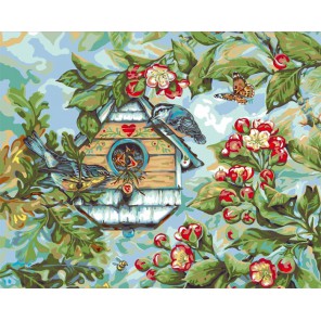 Певчие птицы весной Раскраска картина по номерам акриловыми красками Plaid