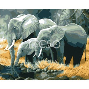 Семья слонов Раскраска (картина) по номерам акриловыми красками на холсте Iteso