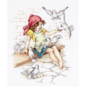 В рамке Девочка с голубями Набор для вышивания Luca-S B1051