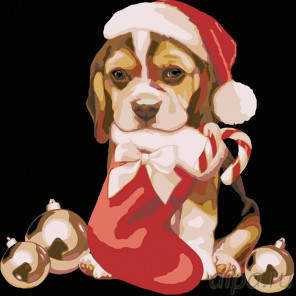 Раскладка Рождественский щенок Раскраска картина по номерам на холсте A176