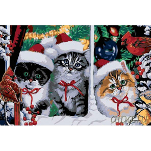  Рождественские котята Раскраска картина по номерам на холсте A113