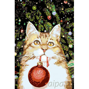  Новогодний котик Раскраска картина по номерам на холсте A175