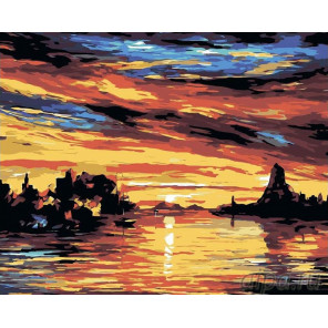 Раскладка Закат на озере Раскраска картина по номерам на холсте LA22