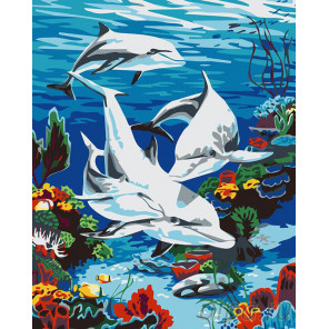 Раскладка Дельфины в море Раскраска картина по номерам на холсте KRYM-AN18