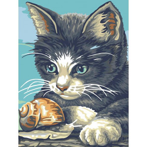  Котенок и улитка Раскраска картина по номерам на холсте A54