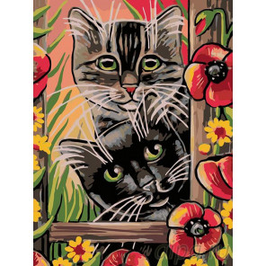 Раскладка Котята в саду Раскраска картина по номерам на холсте A138