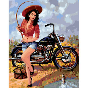 Раскладка Мотоциклистка Раскраска по номерам на холсте Живопись по номерам Z3201