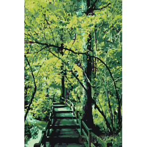  Мостик в лесу Раскраска картина по номерам на холсте KTMK-71655