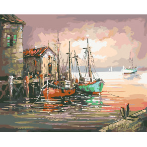 Раскладка Рыбацкие лодки Раскраска картина по номерам на холсте KTMK-95638