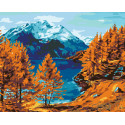 Осень на горном озере Раскраска по номерам на холсте Живопись по номерам