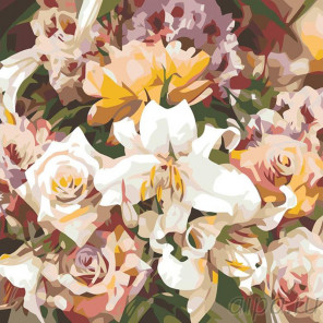 Схема Розы и лилии Раскраска картина по номерам на холсте F14