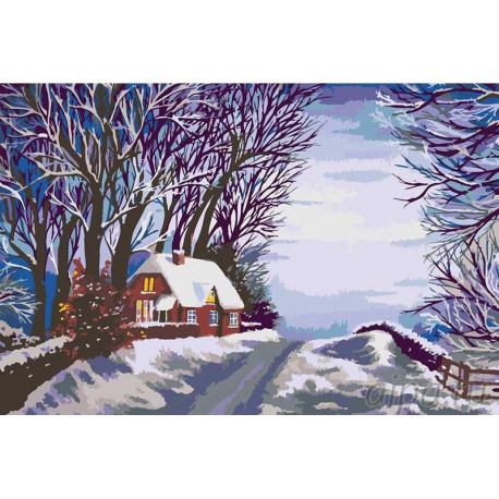  Зимняя дорога Раскраска картина по номерам на холсте LV17