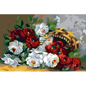 Раскладка Корзинка с розами Раскраска картина по номерам на холсте KRYM-FL003