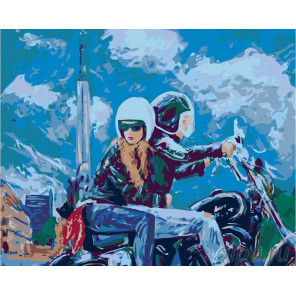 Раскладка Пара на мотоцикле Раскраска картина по номерам на холсте LV22