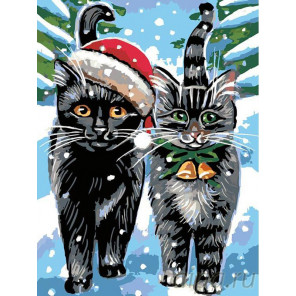 Раскладка Рождественские котики Раскраска картина по номерам на холсте A163