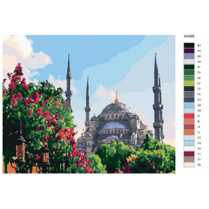 Схема Мечеть в цветущем саду Раскраска по номерам на холсте Живопись по номерам ARTH-AH286