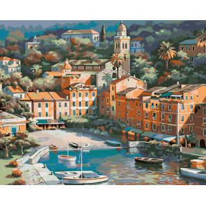 раскладка Средиземноморский городок Раскраска картина по номерам на холсте