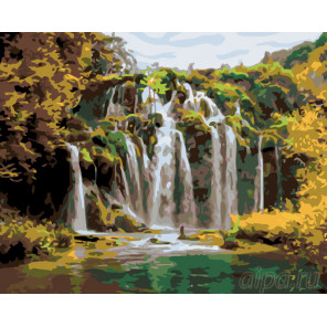  Водопад в зелени Раскраска по номерам на холсте Живопись по номерам KTMK-901606
