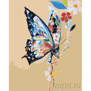  Бабочка в цветах Раскраска картина по номерам на холсте A474