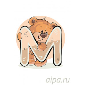 раскладка Медвеженок с буквой M Раскраска по номерам на холсте Живопись по номерам