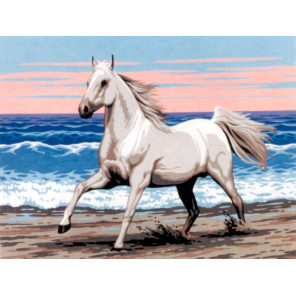 Белая лошадь на морском берегу Канва жесткая с рисунком для вышивки Gobelin L