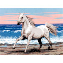Белая лошадь на морском берегу Канва жесткая с рисунком для вышивки Gobelin L