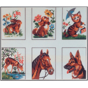 Животные, 6 картинок Канва жесткая с рисунком для вышивки Gobelin L