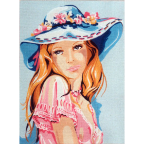 Девушка в голубой шляпке Канва жесткая с рисунком для вышивки Gobelin L