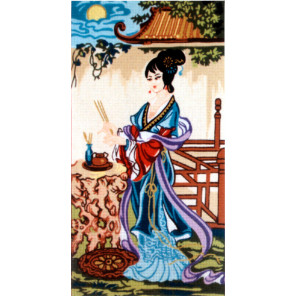 Китаянка в синем Канва жесткая с рисунком для вышивки Gobelin L