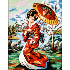 Японская девушка с зонтиком Канва жесткая с рисунком для вышивки Gobelin L